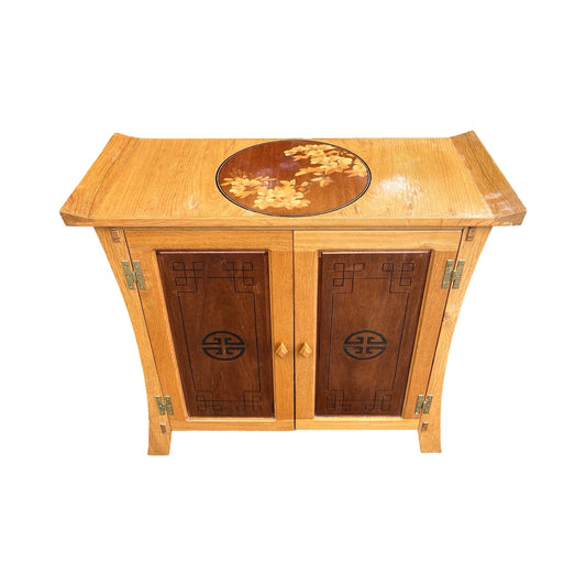 Oriental Altar Cabinet - Marquetry Inlaid Sideboard Cupboard 85cm