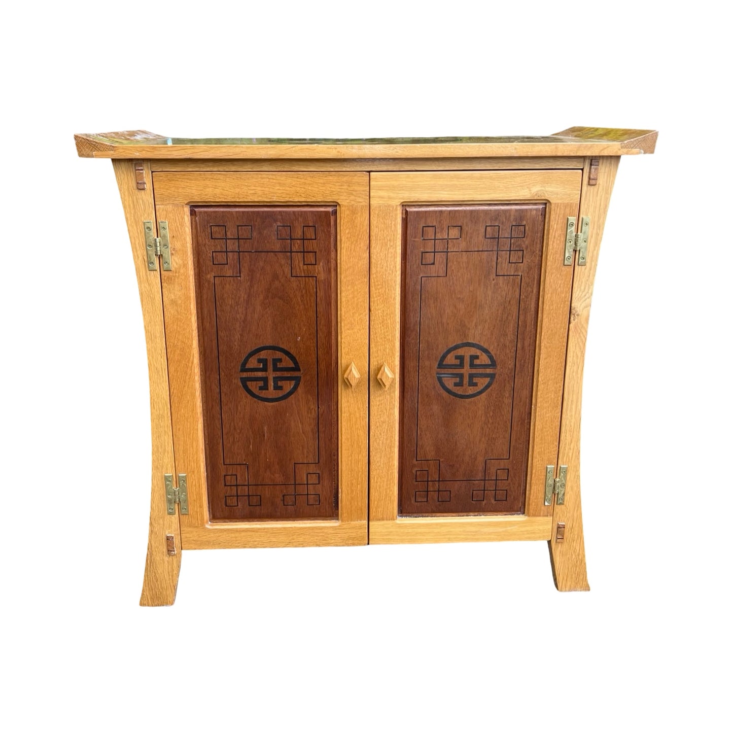 Oriental Altar Cabinet - Marquetry Inlaid Sideboard Cupboard 85cm