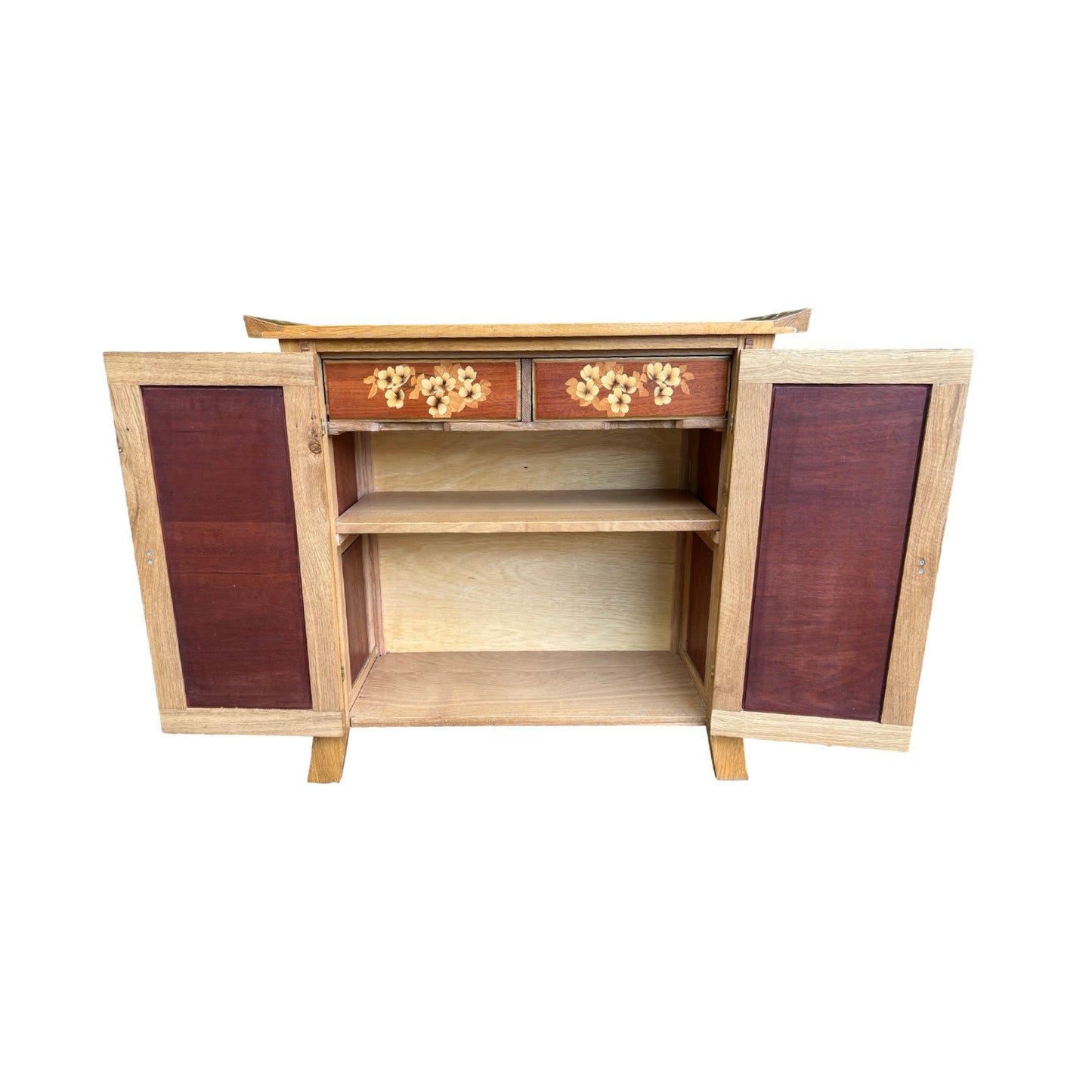 Oriental Altar Cabinet - Marquetry Inlaid Sideboard Cupboard 85cm