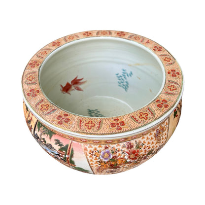 Vintage Oriental Fish Bowl Planter - Satsuma Style Vase & Stand 34cm