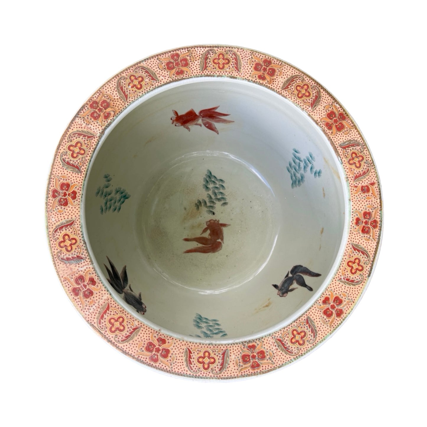 Vintage Oriental Fish Bowl Planter - Satsuma Style Vase & Stand 34cm
