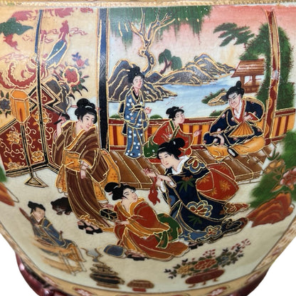 Vintage Oriental Fish Bowl Planter - Satsuma Style Vase & Stand 34cm