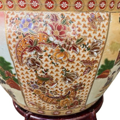 Vintage Oriental Fish Bowl Planter - Satsuma Style Vase & Stand 34cm