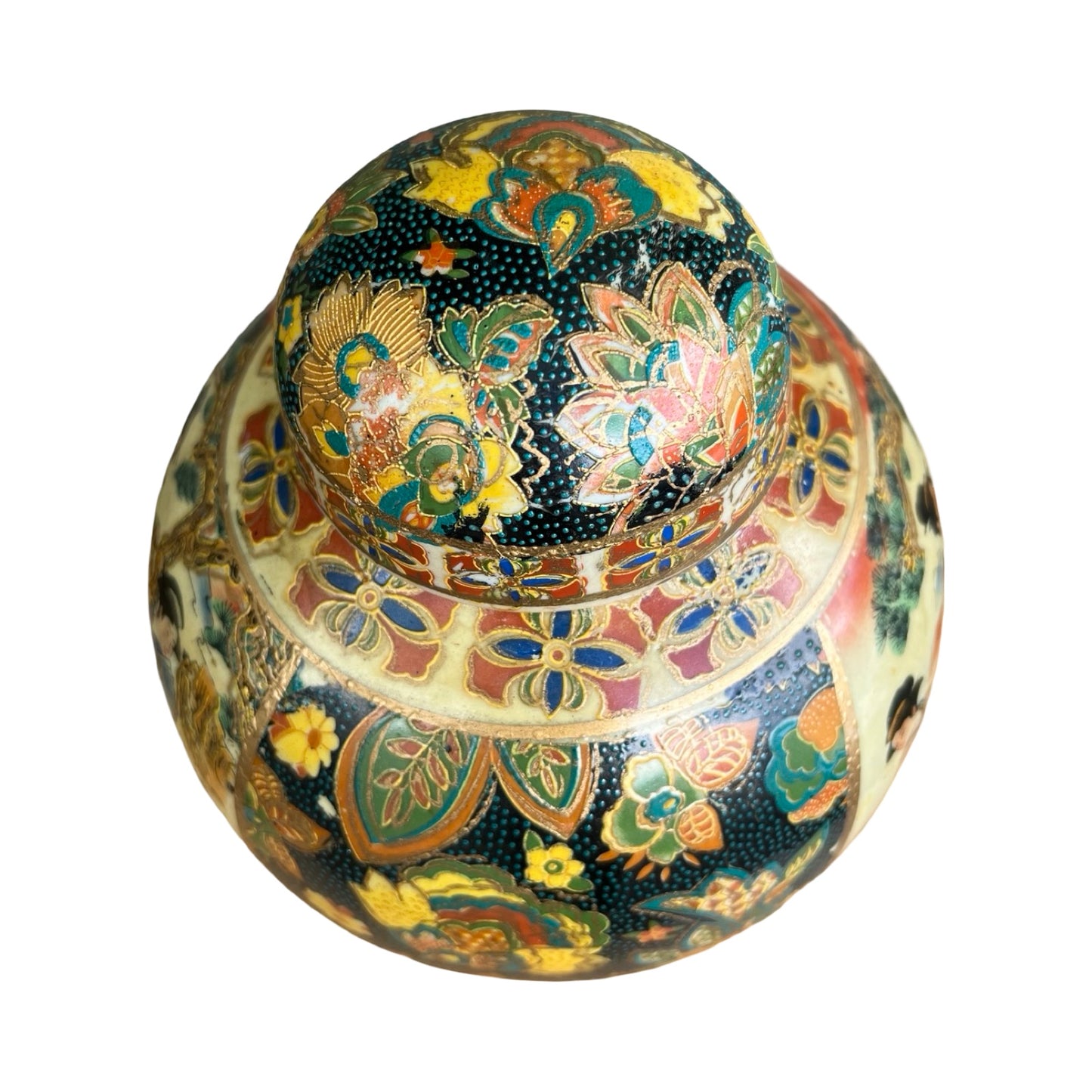 Vintage Oriental Ginger Jar & Stand - Satsuma Style Lidded Urn 24cm