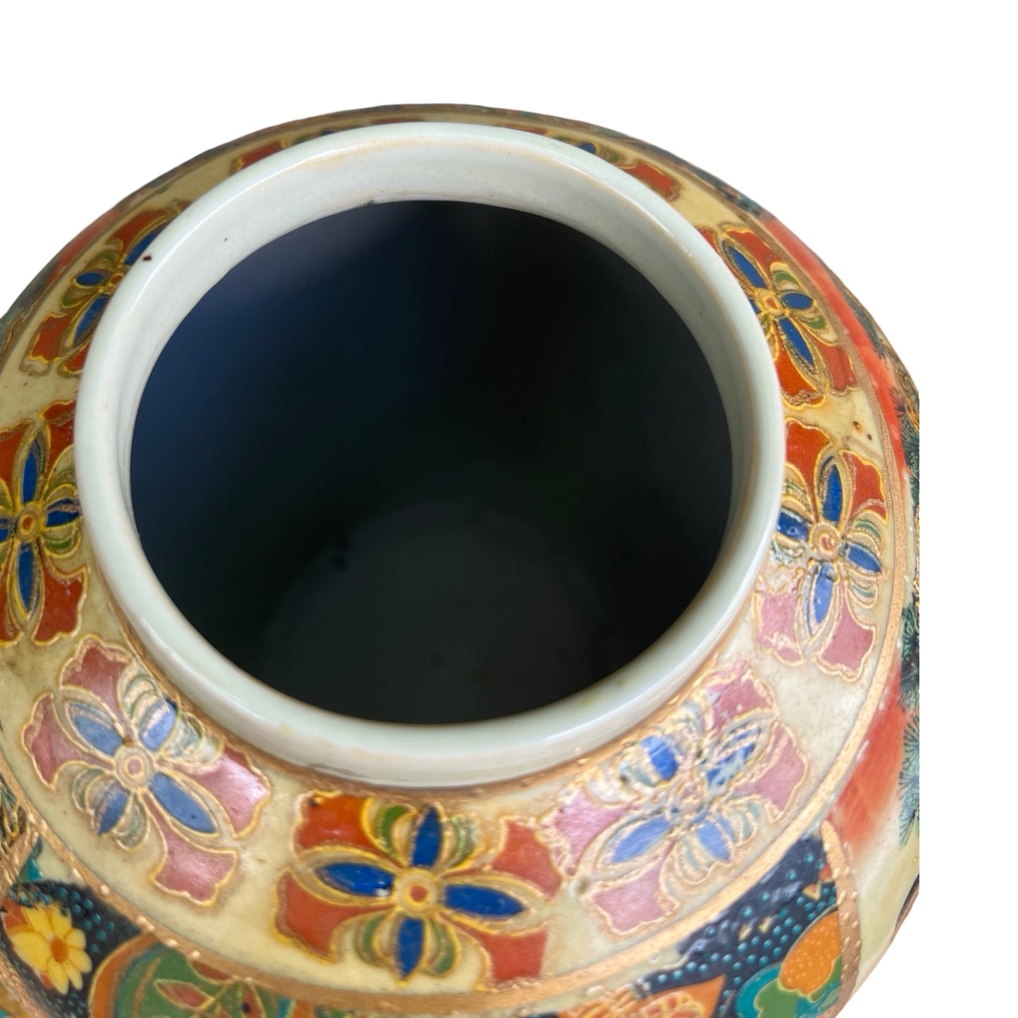 Vintage Oriental Ginger Jar & Stand - Satsuma Style Lidded Urn 24cm