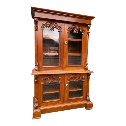 Vintage Indian Solid Hardwood Display Cabinet / Small Carved Dresser with Secret Storage