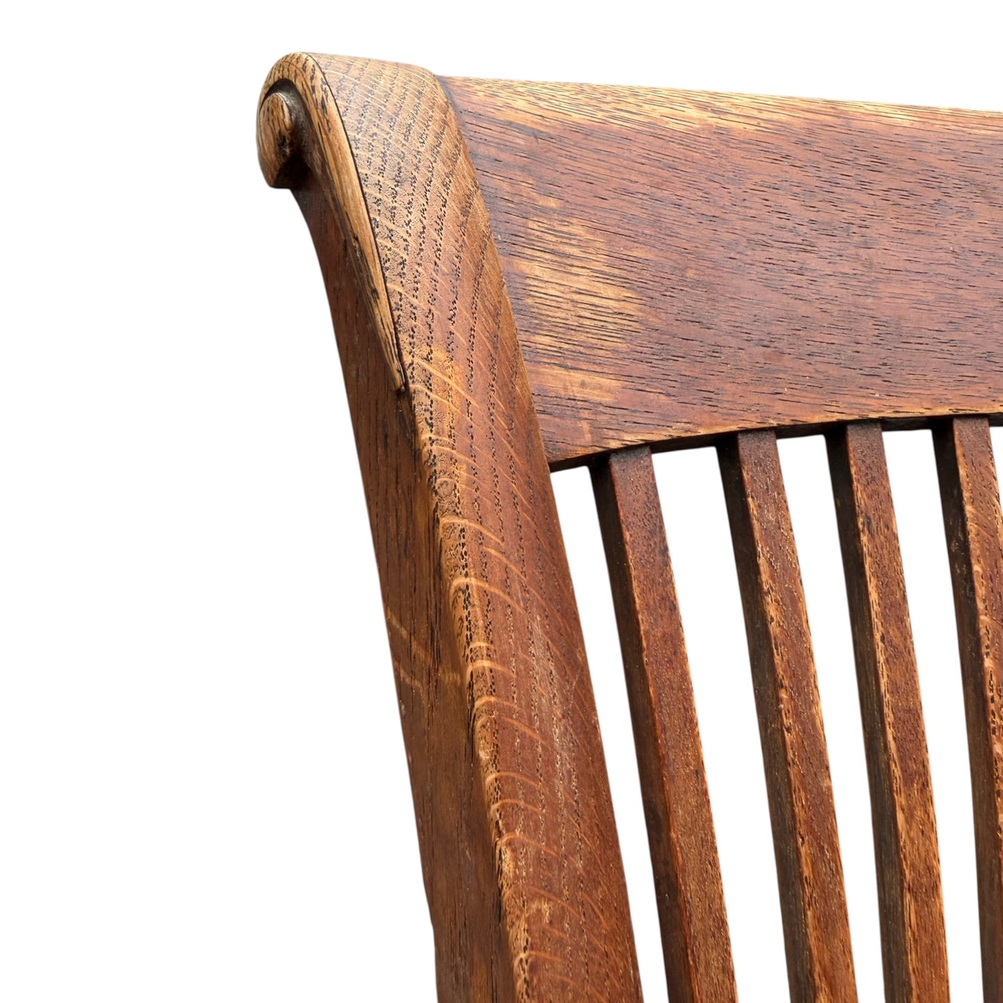 Edwardian Arts & Crafts Solid Oak Armchair – Antique Slat Back Desk / Occasional Chair