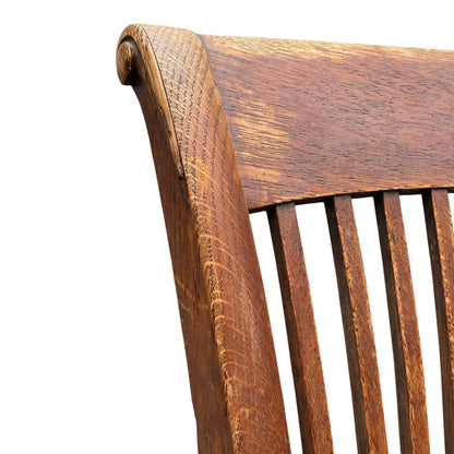 Edwardian Arts & Crafts Solid Oak Armchair – Antique Slat Back Desk / Occasional Chair