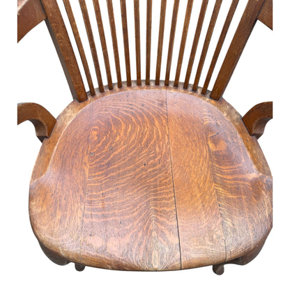 Edwardian Arts & Crafts Solid Oak Armchair – Antique Slat Back Desk / Occasional Chair