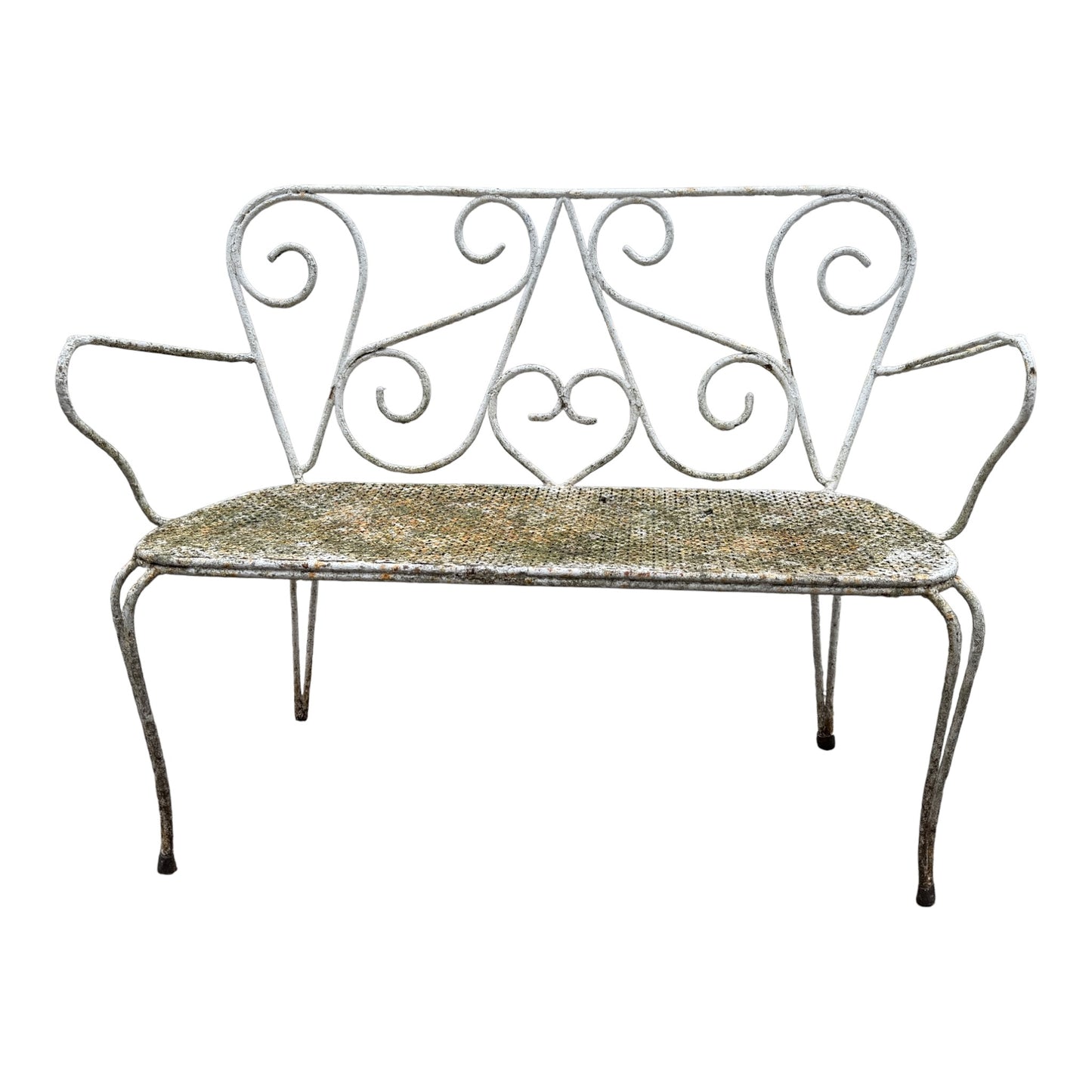 Antique French Wrought Iron Garden Bench – Victorian Style Scrollwork Metal Patio Seat