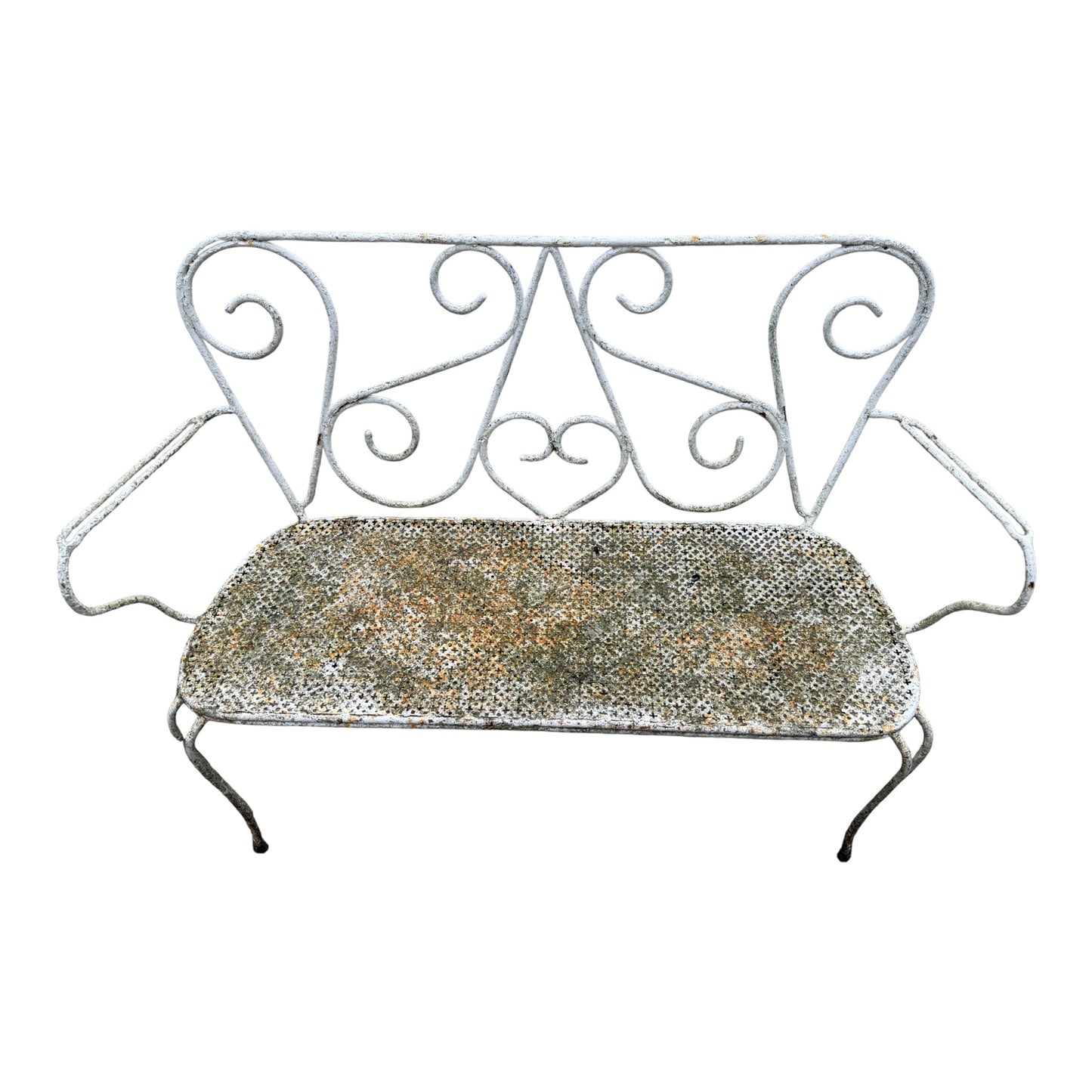 Antique French Wrought Iron Garden Bench – Victorian Style Scrollwork Metal Patio Seat