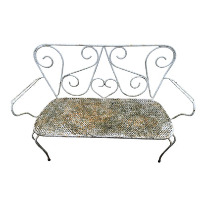 Antique French Wrought Iron Garden Bench – Victorian Style Scrollwork Metal Patio Seat