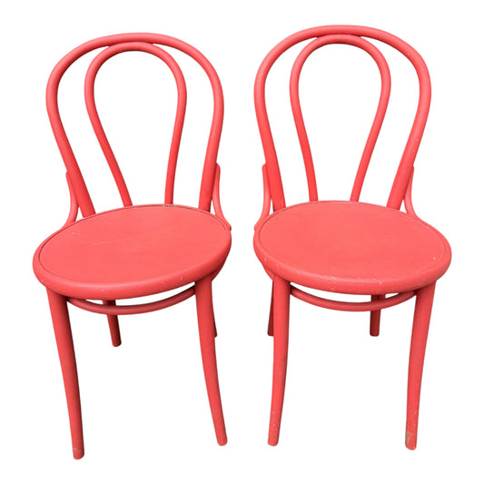 Pair of Red Bentwood Bistro Chairs – Vintage Style Painted Café Dining Chairs