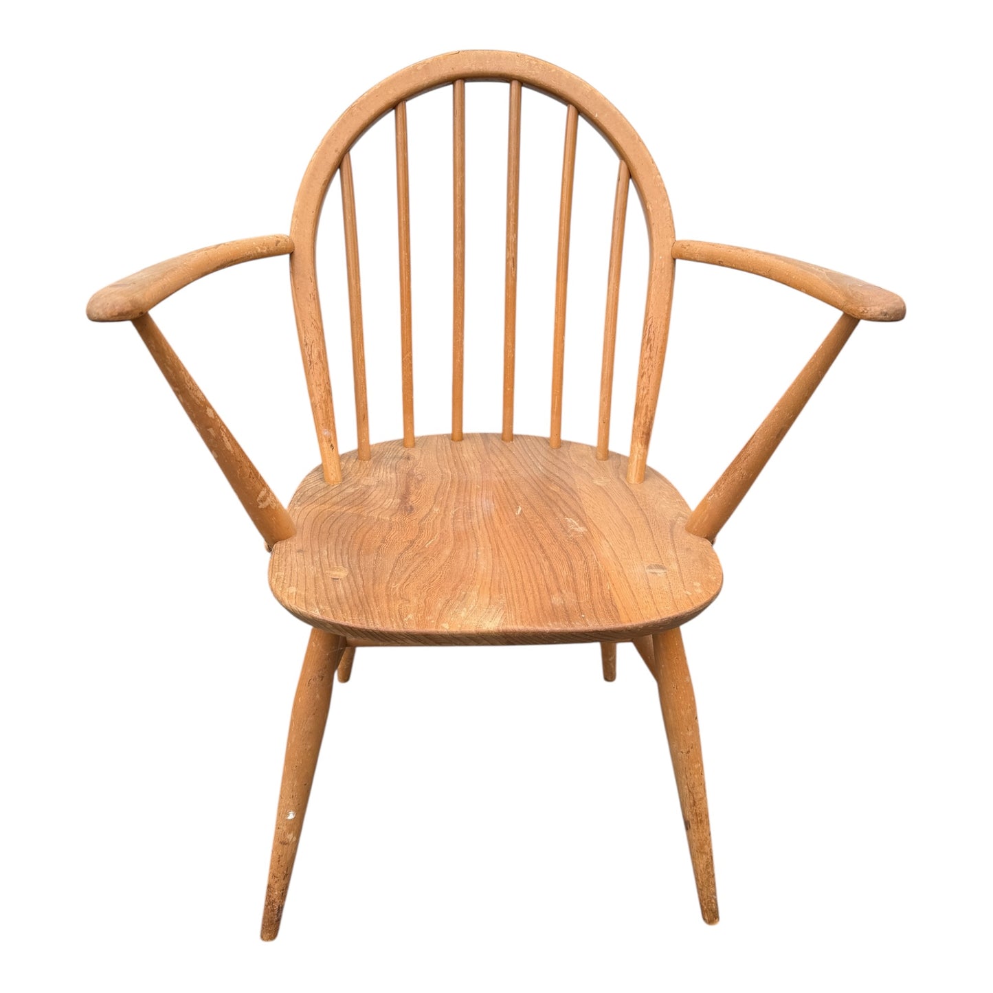 Ercol Windsor Armchair – Mid Century Elm & Beech Seat Stick Back Chair