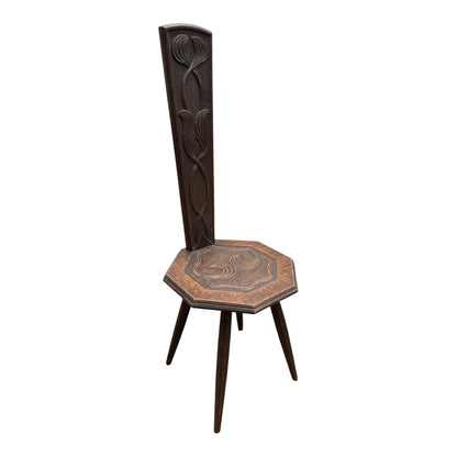 Traditional Wooden Spinner’s Chair – Carved Back & Decorative Seat