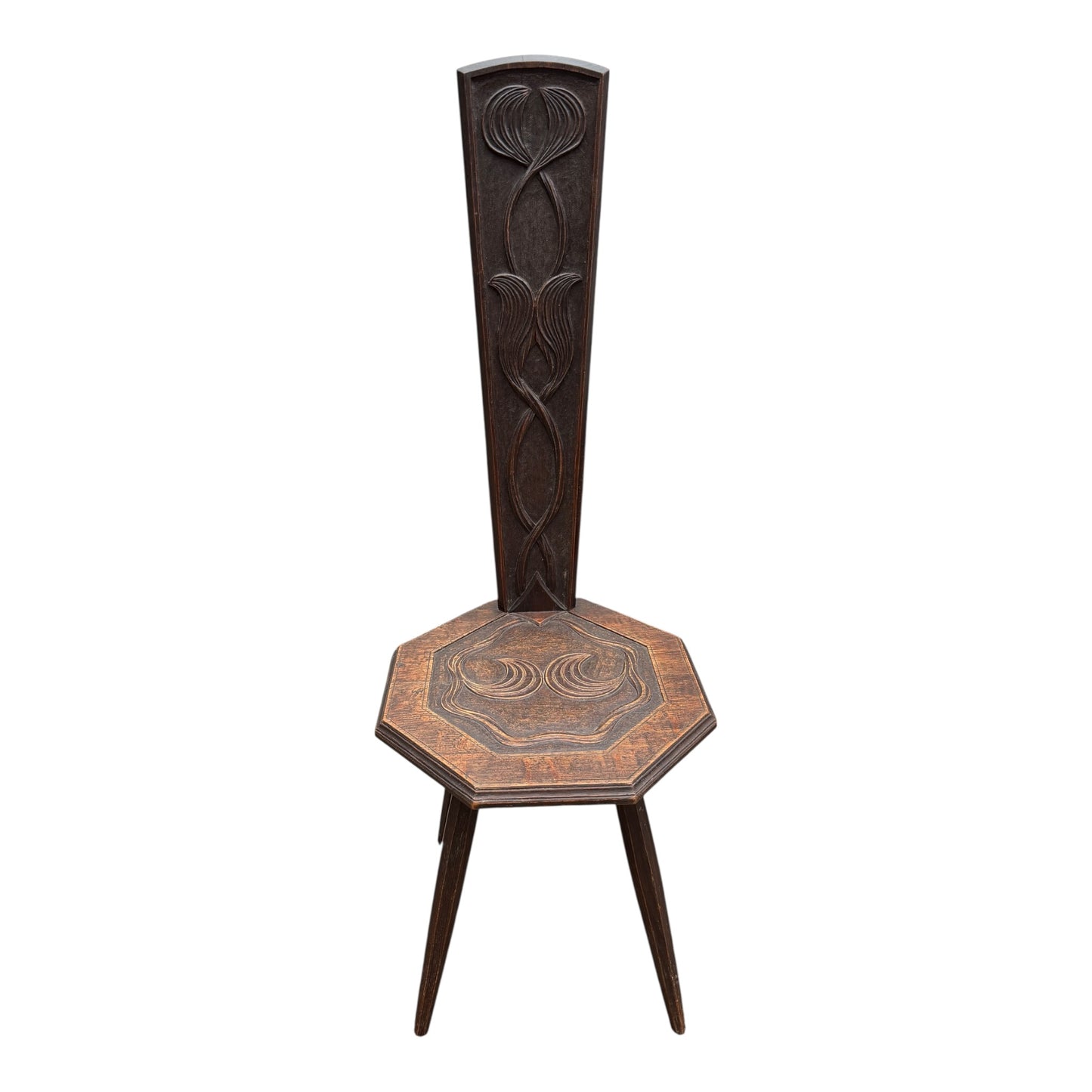 Traditional Wooden Spinner’s Chair – Carved Back & Decorative Seat