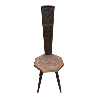 Traditional Wooden Spinner’s Chair – Carved Back & Decorative Seat