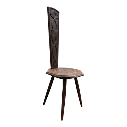 Traditional Wooden Spinner’s Chair – Carved Back & Decorative Seat