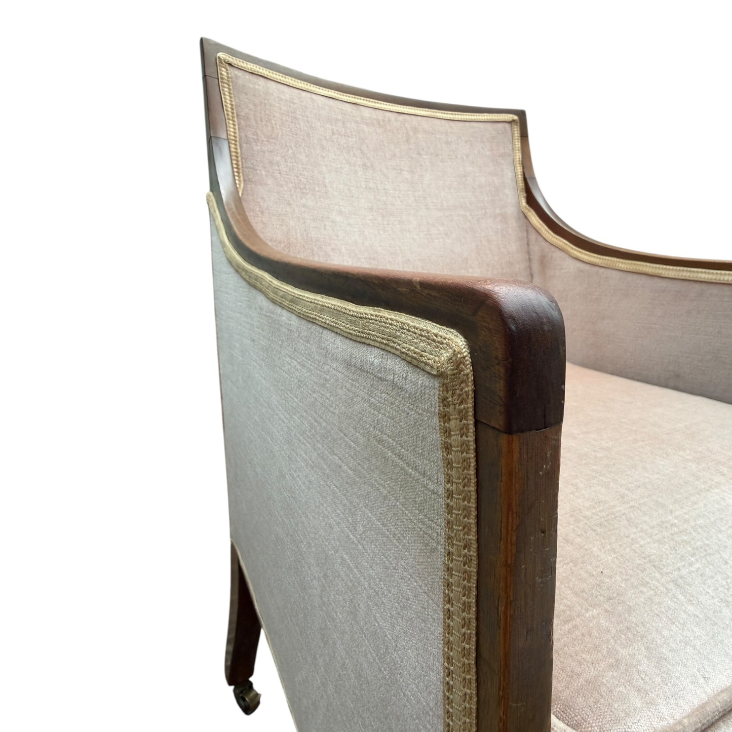 Vintage Walnut Framed Armchair – Upholstered Tub / Library Chair on Castors