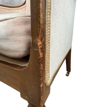 Vintage Walnut Framed Armchair – Upholstered Tub / Library Chair on Castors