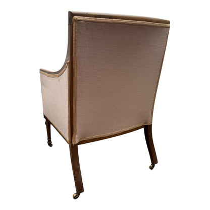 Vintage Walnut Framed Armchair – Upholstered Tub / Library Chair on Castors
