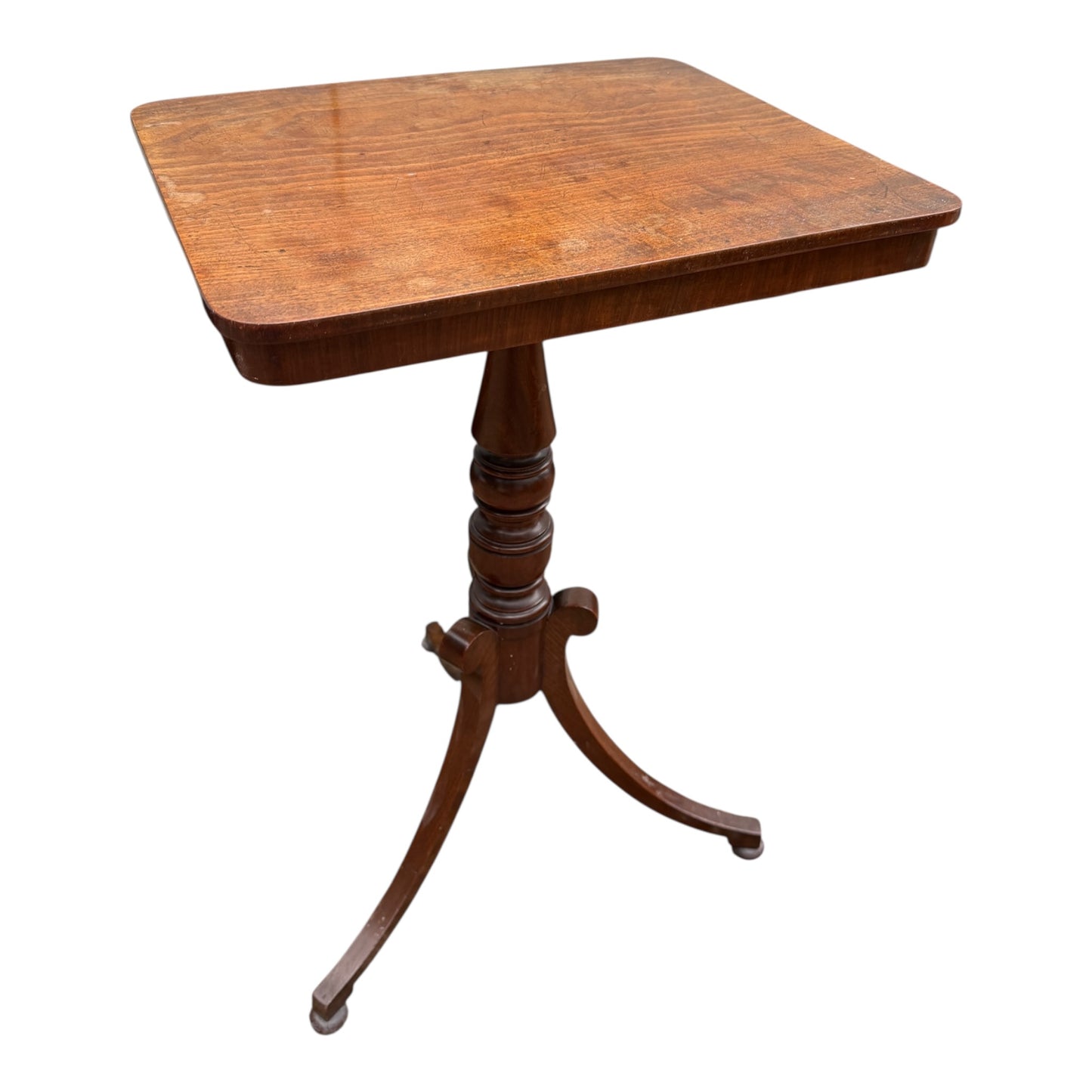 Vintage Mahogany Occasional Side Table – Rectangular Top on Tripod Pedestal Base