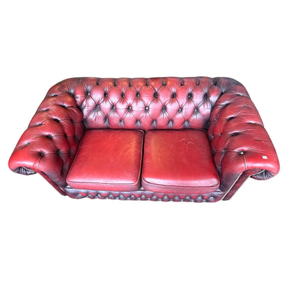 Modern Chesterfield Style Oxblood Leather 2 Seater Sofa