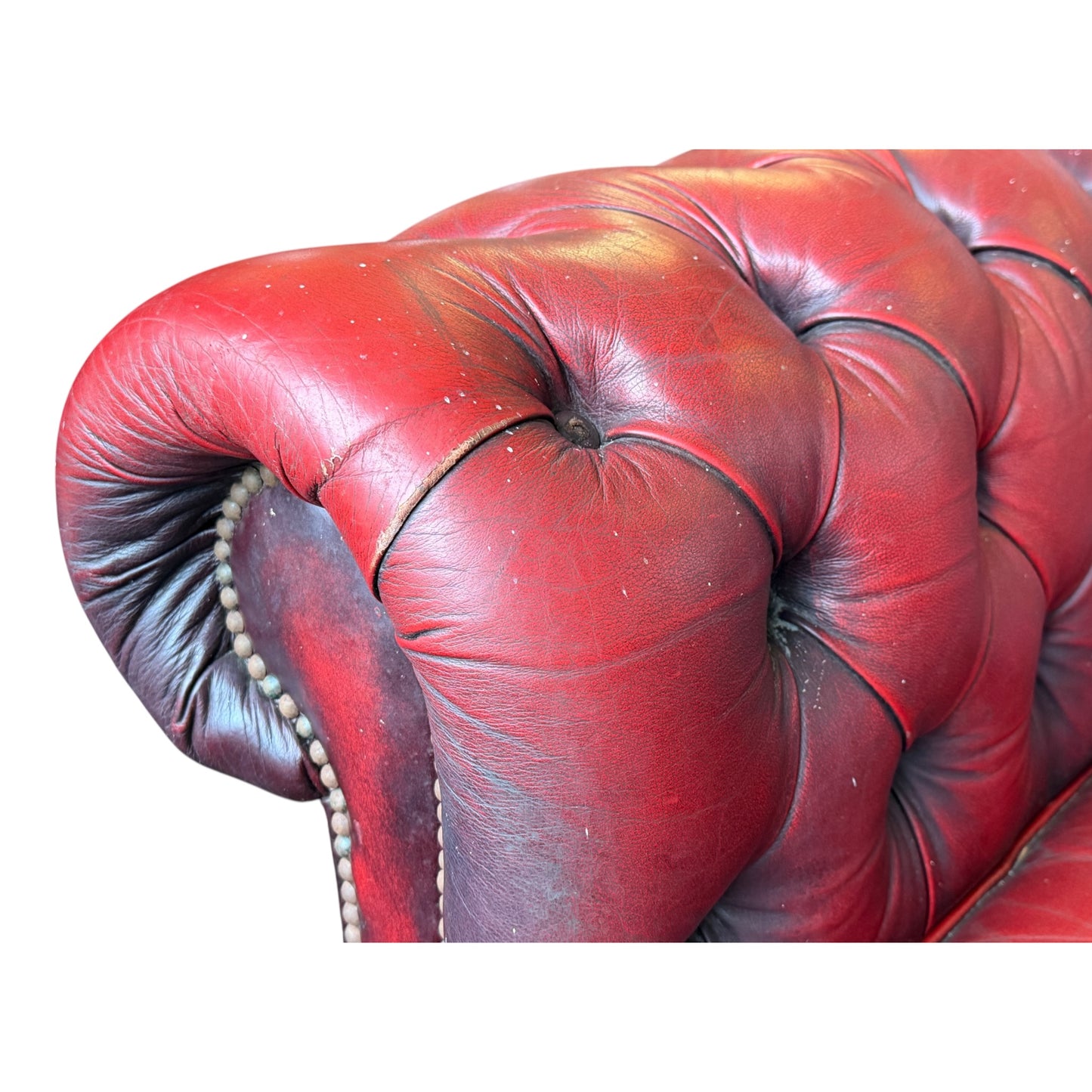 Modern Chesterfield Style Oxblood Leather 2 Seater Sofa
