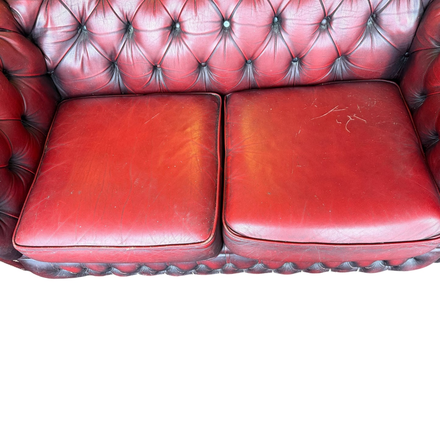 Modern Chesterfield Style Oxblood Leather 2 Seater Sofa