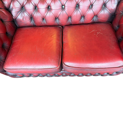 Modern Chesterfield Style Oxblood Leather 2 Seater Sofa