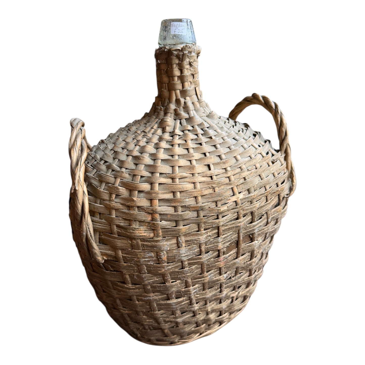 Vintage Wicker Covered Demijohn Bottle with Twin Handles