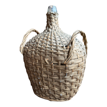 Vintage Wicker Covered Demijohn Bottle with Twin Handles