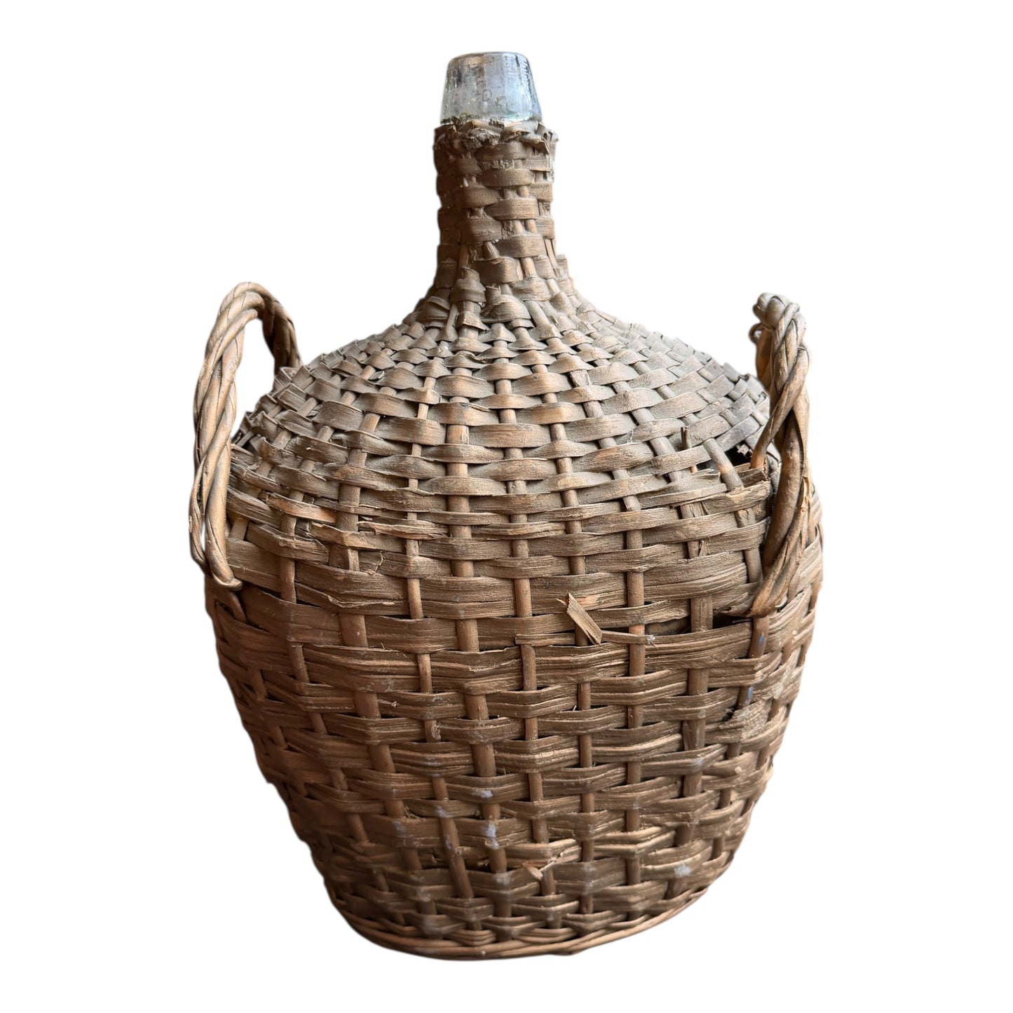 Vintage Wicker Covered Demijohn Bottle with Twin Handles
