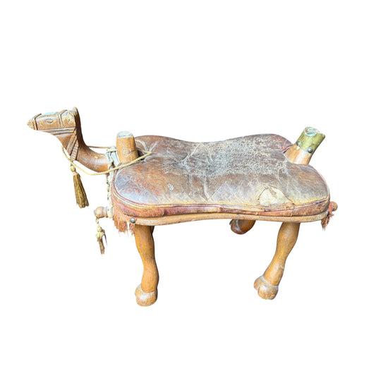Vintage Carved Camel Stool – Small Decorative Footstool