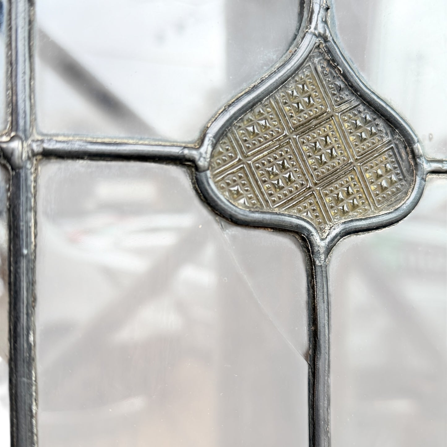 Antique Arts & Crafts Oak Glazed Bookcase with Leaded Stained Glass Doors – Early 20th Century
