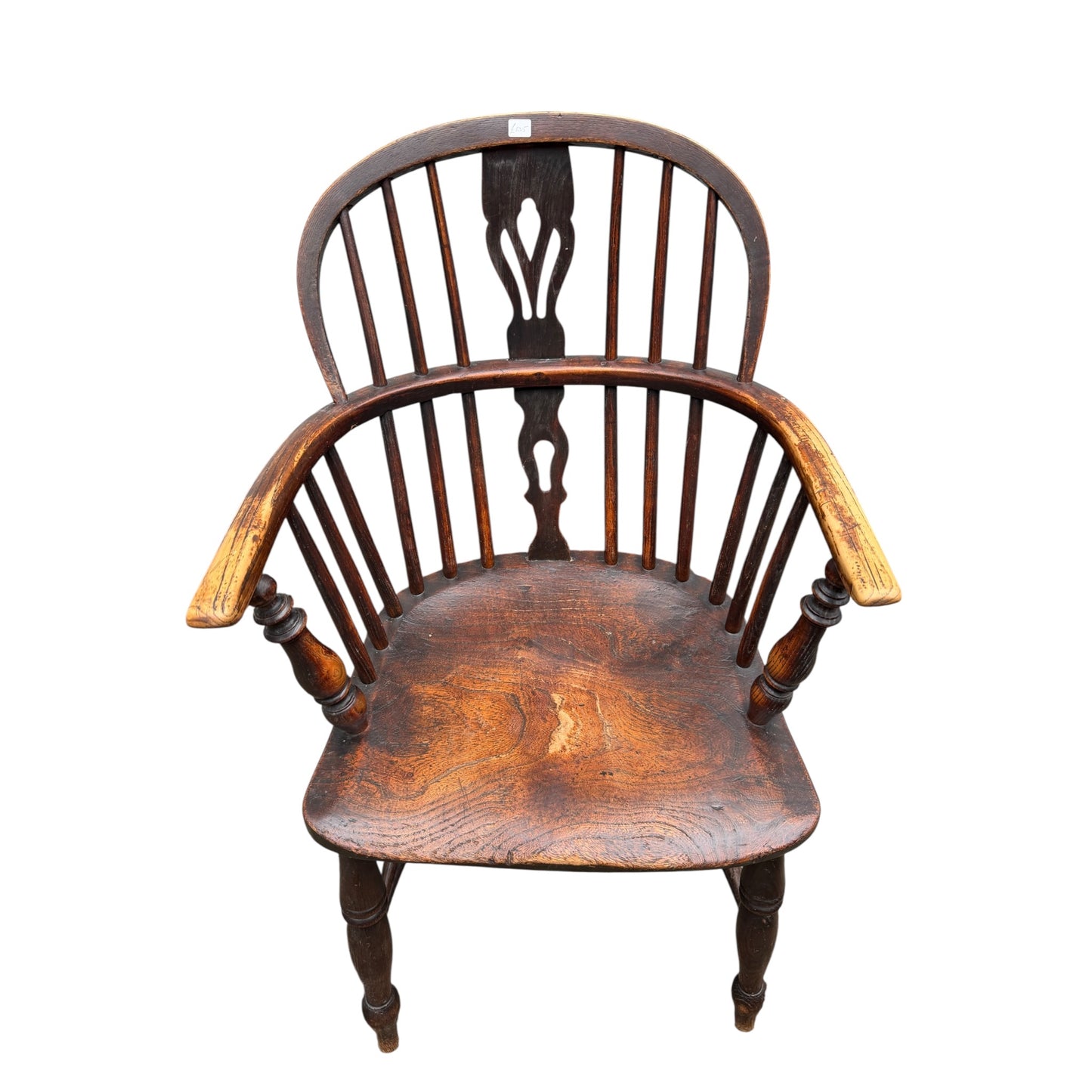 Antique 19th Century English Windsor Armchair – Yew Wood Hoop Back, Elm Seat, Crinoline Stretcher