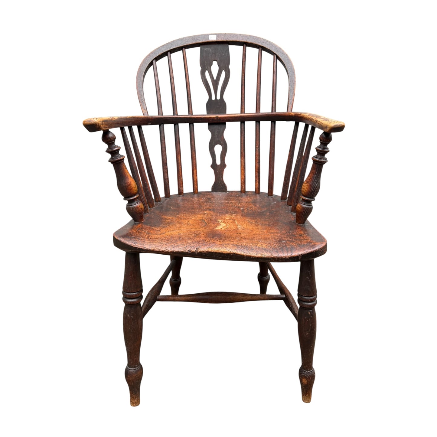 Antique 19th Century English Windsor Armchair – Yew Wood Hoop Back, Elm Seat, Crinoline Stretcher