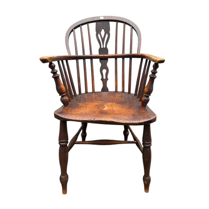 Antique 19th Century English Windsor Armchair – Yew Wood Hoop Back, Elm Seat, Crinoline Stretcher