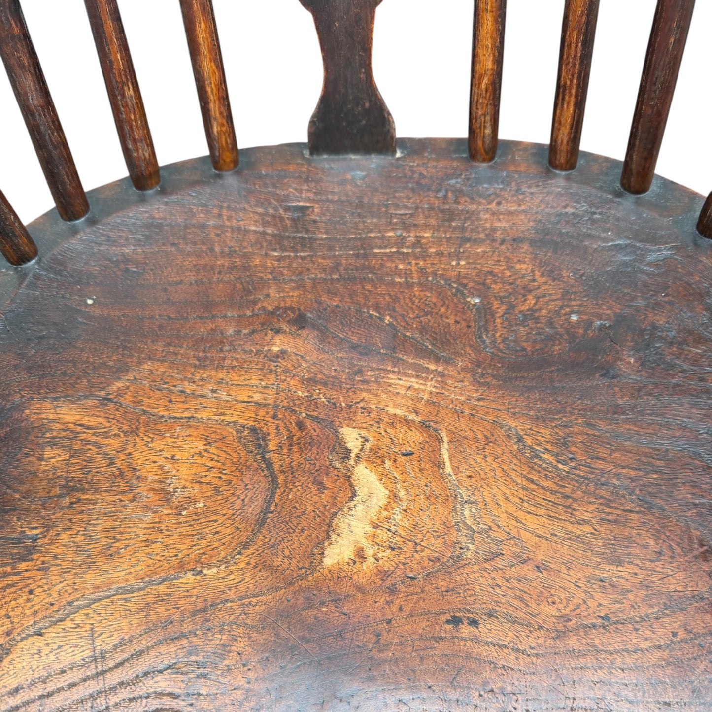Antique 19th Century English Windsor Armchair – Yew Wood Hoop Back, Elm Seat, Crinoline Stretcher