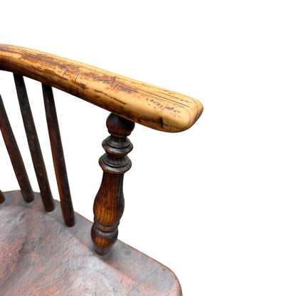 Antique 19th Century English Windsor Armchair – Yew Wood Hoop Back, Elm Seat, Crinoline Stretcher