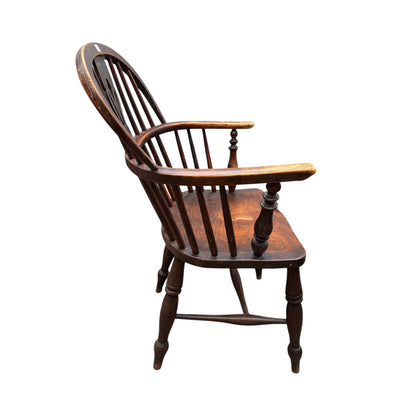 Antique 19th Century English Windsor Armchair – Yew Wood Hoop Back, Elm Seat, Crinoline Stretcher