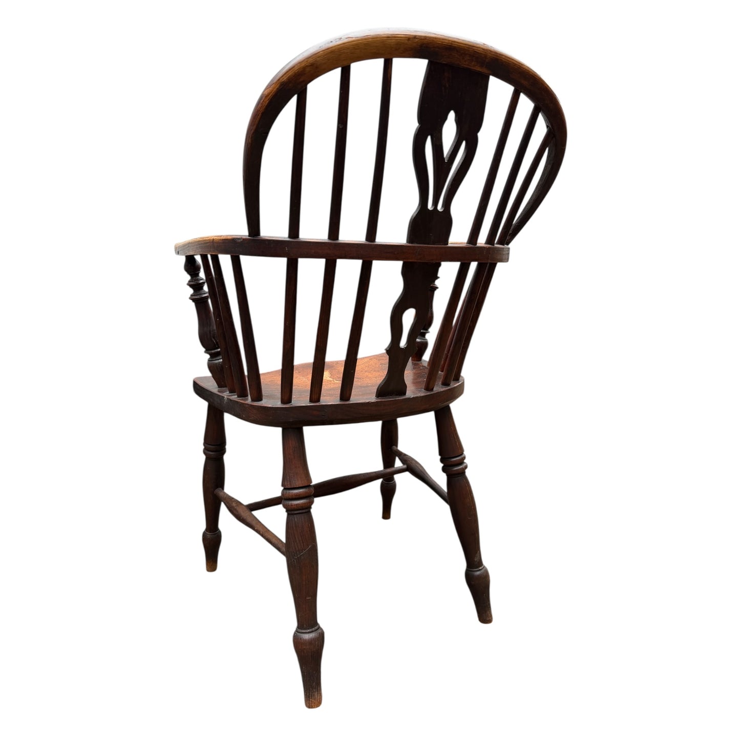 Antique 19th Century English Windsor Armchair – Yew Wood Hoop Back, Elm Seat, Crinoline Stretcher