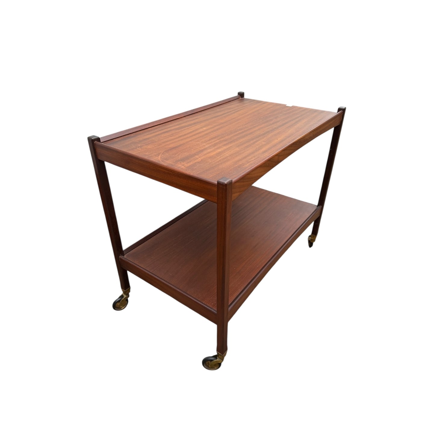 Mid Century Modern Teak Drinks Trolley on Castors – 1960s Two Tier Serving Cart