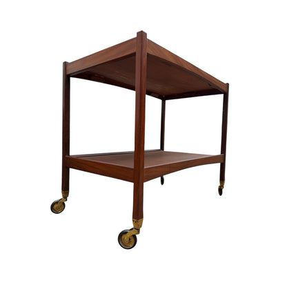 Mid Century Modern Teak Drinks Trolley on Castors – 1960s Two Tier Serving Cart