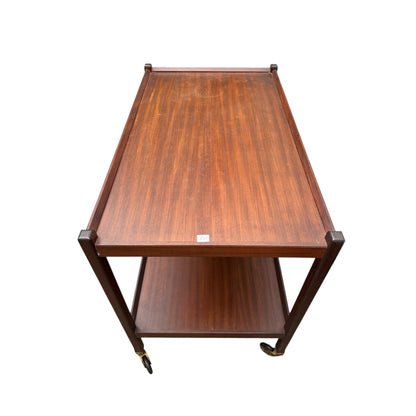 Mid Century Modern Teak Drinks Trolley on Castors – 1960s Two Tier Serving Cart