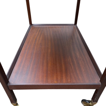 Mid Century Modern Teak Drinks Trolley on Castors – 1960s Two Tier Serving Cart