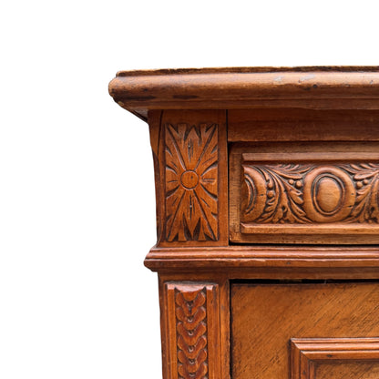 Antique 19th Century French Walnut Bedside Cabinet with Drawer & Cupboard – Carved Nightstand