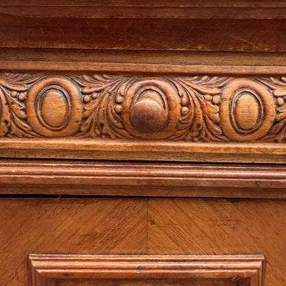 Antique 19th Century French Walnut Bedside Cabinet with Drawer & Cupboard – Carved Nightstand