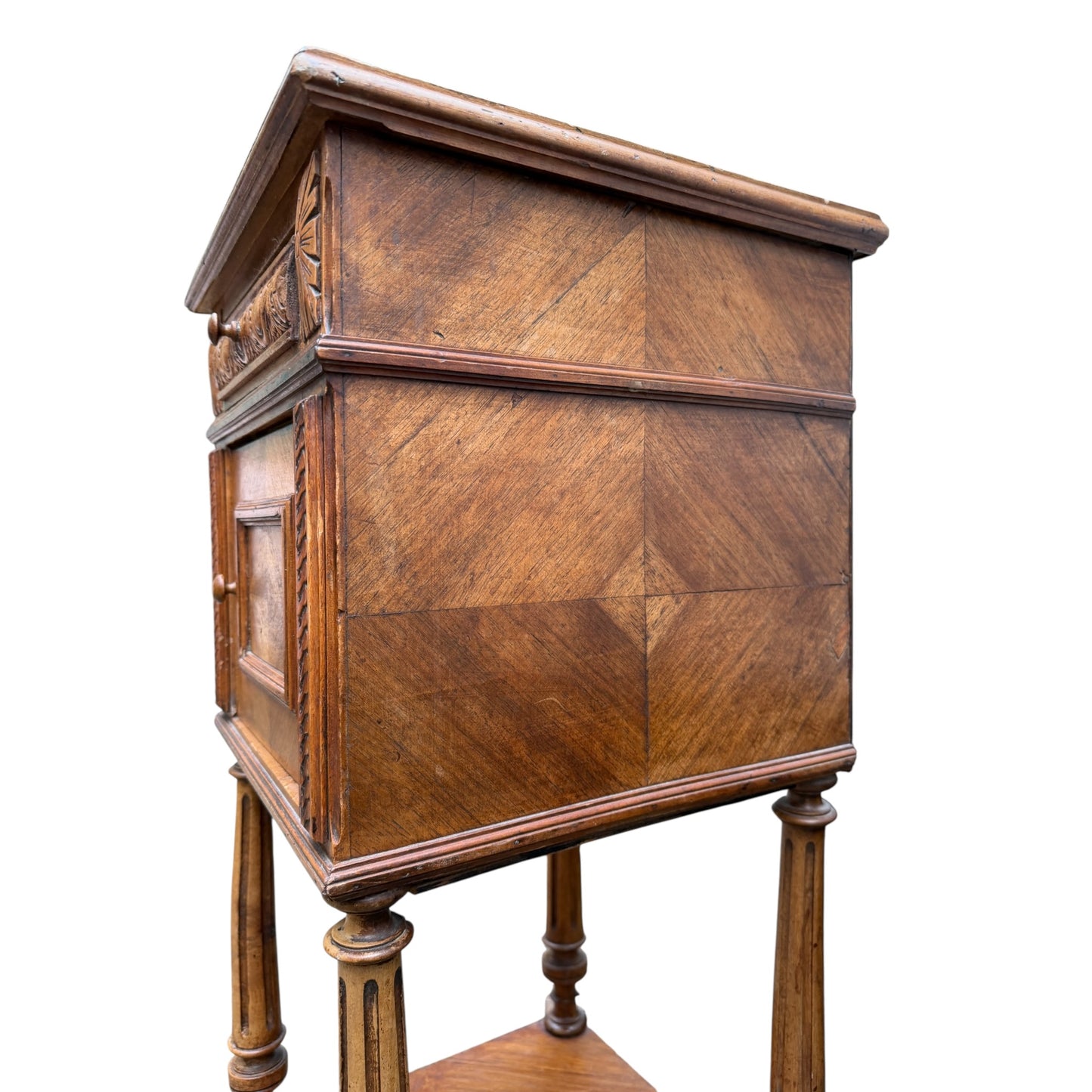 Antique 19th Century French Walnut Bedside Cabinet with Drawer & Cupboard – Carved Nightstand