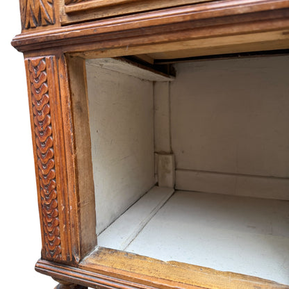 Antique 19th Century French Walnut Bedside Cabinet with Drawer & Cupboard – Carved Nightstand